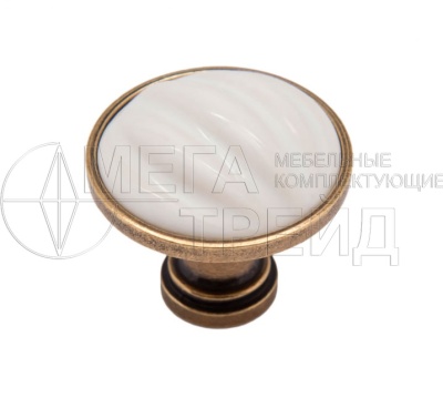 Мебельная ручка кнопка RC121AB.4/W белый/старинная латунь