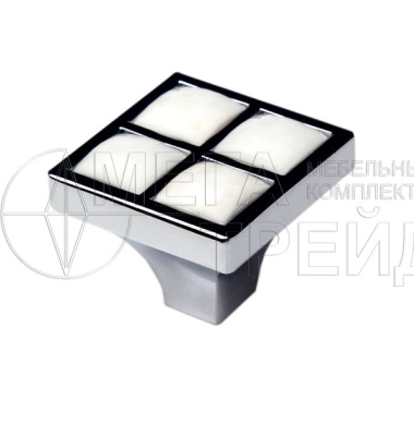 Мебельная ручка кнопка RC411CP/CrW.4 (45) кристал/бел БОЯРД