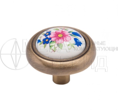 Мебельная ручка кнопка RC052AB.4/W01 (50) старин.латунь/керам.вставка БОЯРД