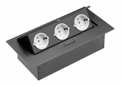Удлинитель для офиса прямоугольный врезной 3 розетки, без провода AE-PB03GS-20 GTV Удлинитель для офиса прямоугольный врезной 3 розетки, без провода AE-PB03GS-20 GTV