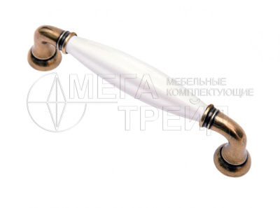 Мебельная ручка  RS121AB.4/128/W старин.латунь/бел