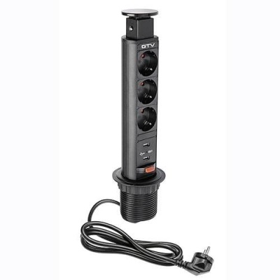 Удлинитель для офиса (выдвижная розетка), черный AE-BPW3S60U-20 (chucko)(GTV)