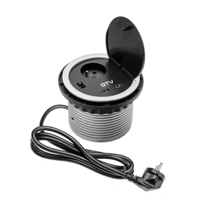 Удлинитель круглый врезной 1 розетка CHARGER (French) 2xUSB 5V 2A, провод 1,5м, серый Удлинитель круглый врезной 1 розетка CHARGER (French) 2xUSB 5V 2A, провод 1,5м, серый