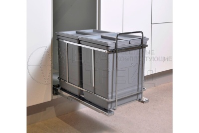 Мусорная выдвижная корзина 2*11л  с доводчиком направляющие скрытого монтажа 350мм KR32/2/3/350 БОЯРД