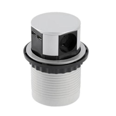 Удлинитель круглый врезной 3 розетки COMFORT (French) 2xUSB 2,4A, провод 1,5м, алюминий