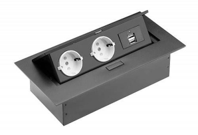 Удлинитель прямоугольный врезной 2 розетки AE-PBU02GS-20 (Schucko) 2xUSB, черный, без провода Удлинитель прямоугольный врезной 2 розетки AE-PBU02GS-20 (Schucko) 2xUSB, черный, без провода