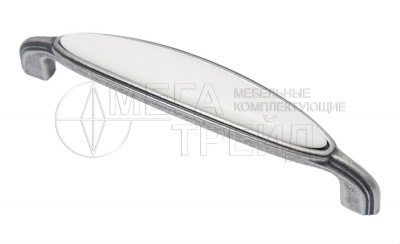 Мебельная ручка RS124BAZ.4/128/W черн.старин.цинк/белый БОЯРД