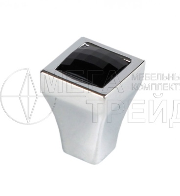 Мебельная ручка кнопка RC425CP/CrBl.4 (70) хром/черные кристалл БОЯРД