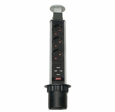 Удлинитель выдвижной 3 розетки (Schucko), 2xUSB, max 3500W, 250V, с проводом 1,8 с вилкой, серебро Удлинитель выдвижной 3 розетки (Schucko), 2xUSB, max 3500W, 250V, с проводом 1,8 с вилкой, серебро